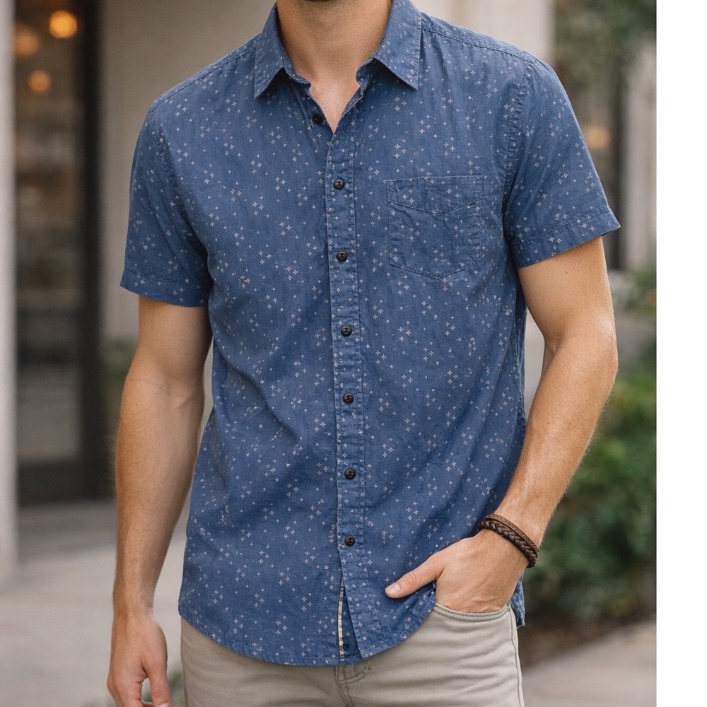Lucky Brand Fall 2015 Sample Star‎ Print Cotton Button Up Shirt Size Medium